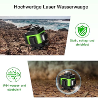 Zelená sada křížového laseru Hancaner 16 Line Laser Level IP54 vodováha 360° křížový laser samonivelační +1,5M stativ +2400mAh b